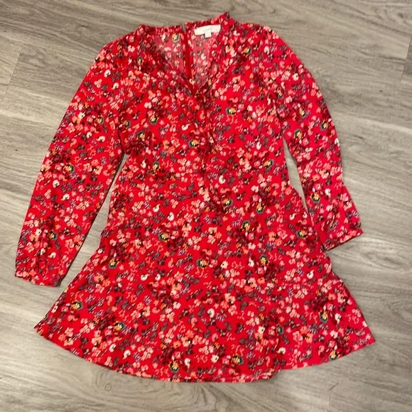 LOFT | Dresses | Euc Loft Petites Red Fit And Flare Floral Dress | Poshmark